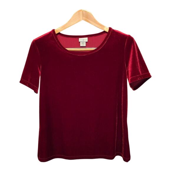 Jaclyn Smith Velvet Top Womens Size Large Red Short Sleeve Dark Romance Holiday - Picture 1 of 8